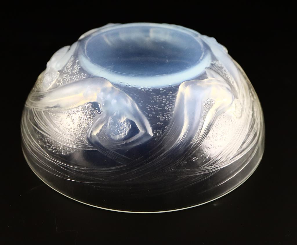 René Lalique. A pre-war opalescent glass Ondines pattern bowl, no.380, designed in 1921, 21cm diameter